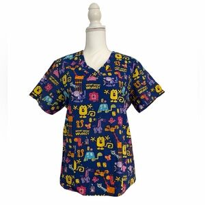 Nick Jr. Wow Wow Wubbzy Print Nursing Medical Scrub Top Women’s Medium